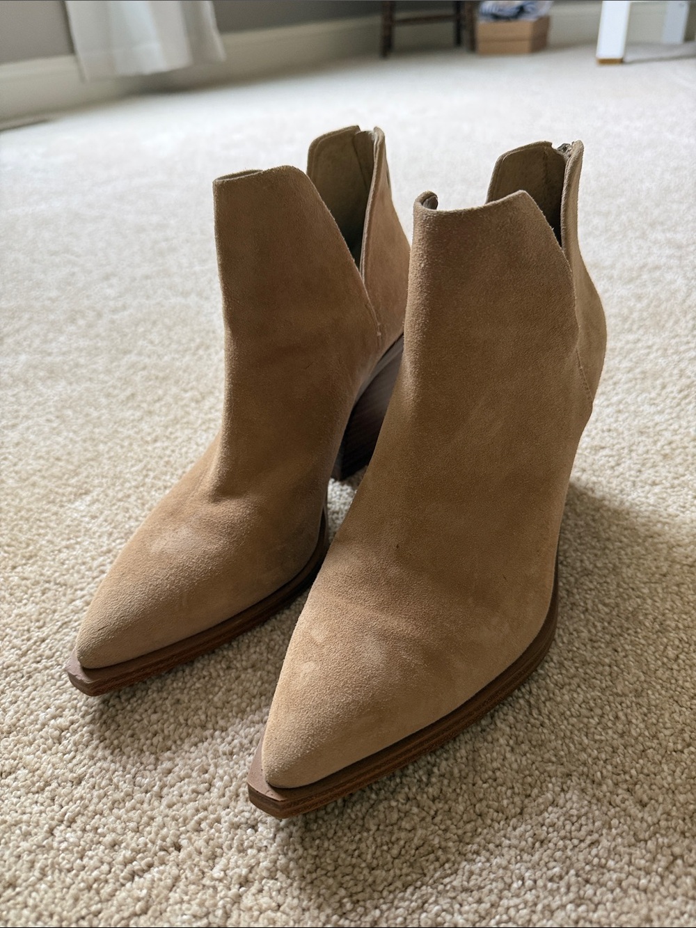 Vince Camuto Suede Pointed-Toe Ankle Boots in Taupe